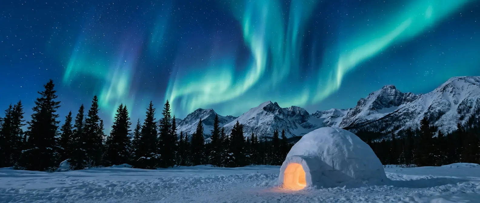 Igloo at night in Northern Alberta Canada